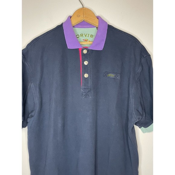 Orvis Multicolored Navy Polo Cotton Fishing Size Large - Picture 2 of 6